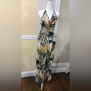 Dress Forum tropical halter jumpsuit with leg opening size S